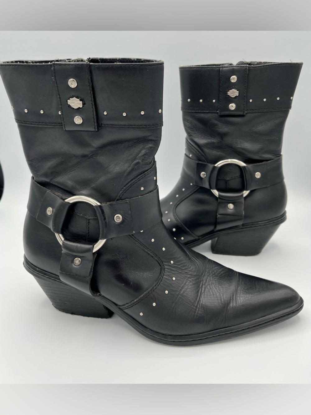 Harley-Davidson Black Leather Western Harness Ankle Boots